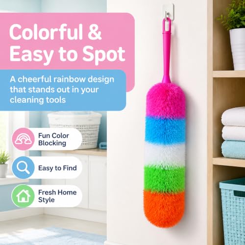 Image of 20-Inch Microfiber Hand Duster, Car Interior Detailing Duster, Rainbow Feather Duster for Car, Home, Office Cleaning