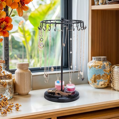 BELLE VOUS Black Rotating Jewellery Stand - Jewellery Display Stand for Necklace Storage/Earring Storage - Necklace Stand Jewellery Holder Tower Rack - Cosy Home Interiors BELLE VOUS Black Rotating Jewellery Stand - Jewellery Display Stand for Necklace Storage/Earring Storage - Necklace Stand Jewellery Holder Tower Rack - Image 7