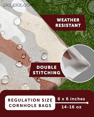 Image of Play Platoon Cornhole Bags Weather Resistant- Set of 8 Regulation Bean Bags for Tossing- Official Professional Size & Weight Corn Hole Bags Two Color All Weather Cornhole Beans Bag Set with Tote Bag