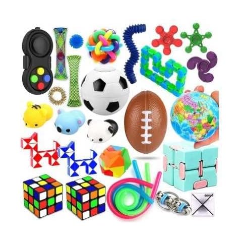 TownWarehouse - 28-piece - Sensory Fidget Toy Set for Kids Adults, Stress Relief Anti-Anxiety Sensory Toys Pack, Simple Dimple Fidget Toy Cover