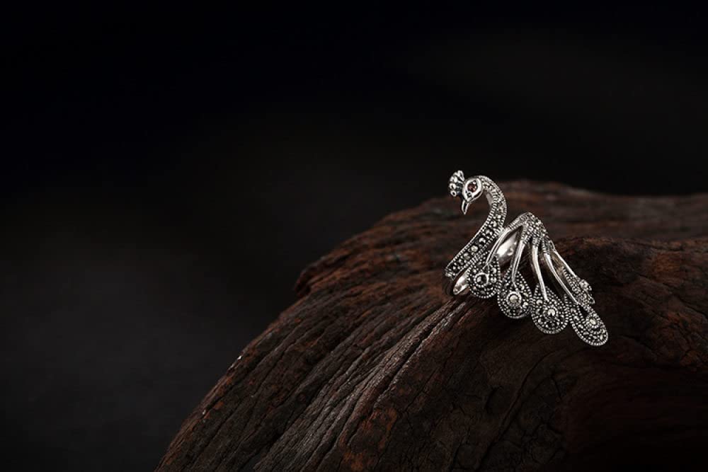HGJH Ring Silber 925 Damen, Sterling Silber Ringe Frauen 925 Pfau Verstellbare Ringe Retro Ethnische Verstellbare Sterling Kleid Ringe Verlobungsring Geschenke Für Männer Mädchen Frau Ewigkeitsringe