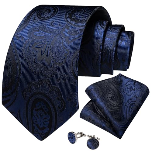 Image of DiBanGu Mens Paisley Tie Set Silk Woven Jacquard Necktie and Pocket Square Cufflinks Gift Set for Wedding Bussiness