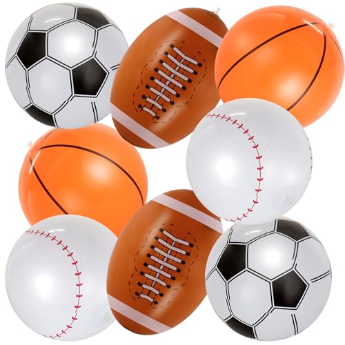 YOTHORN 8 Pcs Giant Inflatable Sports Balls,16 Inch Blow Up Footballs Soccer Basketball Baseball,Summer Pool Beach Balls for Sport Game Party Supplies,Indoor and Outdoor Use