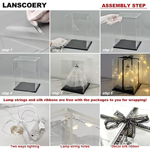 Lanscoery Clear Acrylic Display Case With Light And Ribbon For Collectibles, Assemble Cube Open Display Box Stand Dustproof Protection Showcase For Action Figures Toys (6X6X6Inch;15X15X15Cm) #TOP5