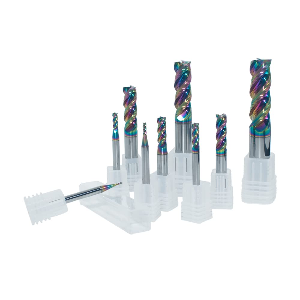 Jeu de 9 fraises carrées carbure tungstène 1-12mm 3 cannelures HRC55 DLC ébauche finition CNC