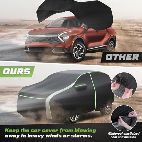 Image of Mixsuper Liner Car Cover for Kia Sportage 1994-2026, 7 Layers Waterproof Car Cover Accessories for Sportage with Zipper Door, Windproof Straps, Reflective Strips, Anti-UV, All Weather