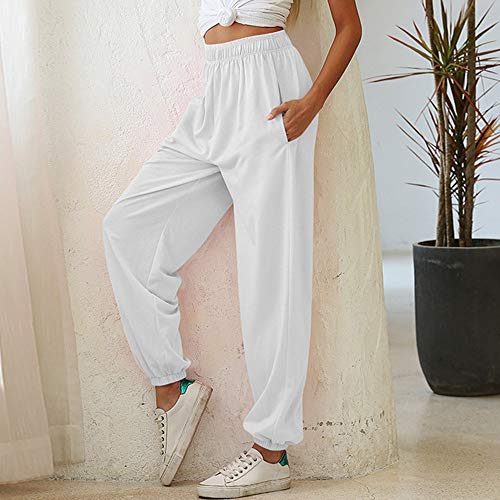 pedkit Moda feminina cor sólida calças cintura elástica bolso solto fino casual esportes moletom cal