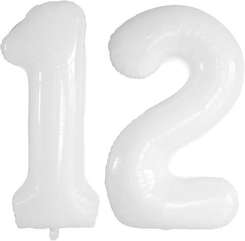 Globos blancos de 40 pulgadas con el número 12, globos grandes de Mylar de aluminio de número 12 para decoraciones de fiesta de cumpleaños de 12
