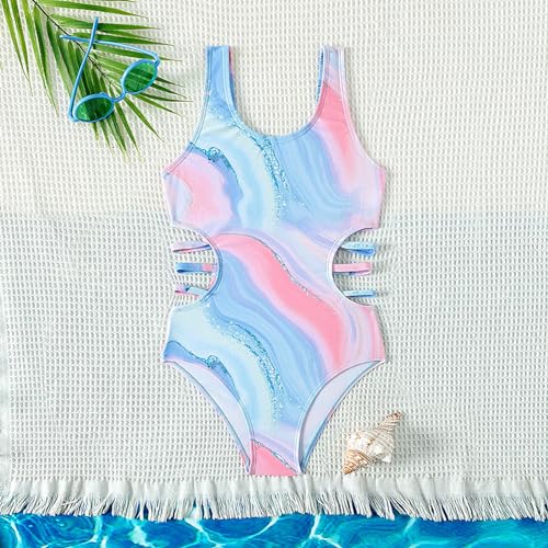 Swim Suits for Teens Girls Kids One Piece Swimwear Cut Out Tie Dye Bathing Suit Summer Hollow Sides Swimsuits2