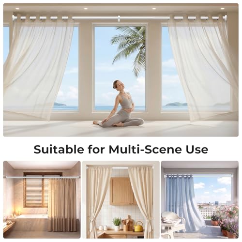 Image of ALLZONE Adjustable Tension Curtain Rod, 40-157 inches, Heavy Duty Curtain Rods No Drilling, Anti-Slip Tension Rod for Window, Shower, Outdoor & Patio, Easy to Install, 1.26In Diameter, White