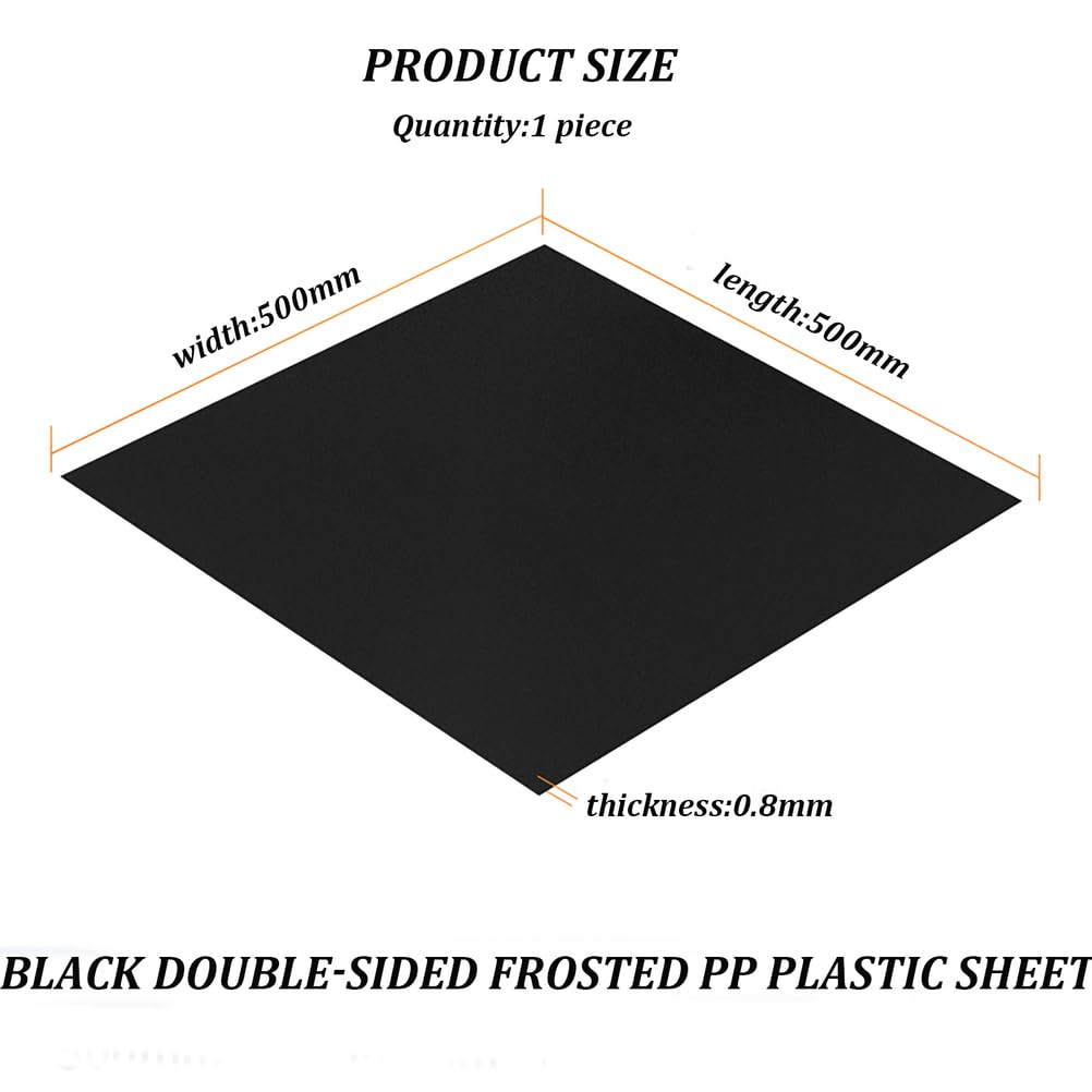 Matte Kunststoffplatte aus schwarzem PP, 500 mm x 500 mm, 0,3–5 mm(0.8mm)