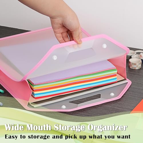 Image of BTSKY 4 Pack 12x12 Scrapbook Paper Storage Organizer, Portable Scrapbook Organizer with Buckle, Expanding Paper Folio Plastic File Organizer for Holding Scrapbook, Vinyl Craft Paper, Cardstock(Pink)