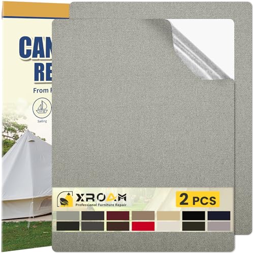 Flicken Selbstklebend Stoff Hellgrau, 21x30cm Selbstklebender Stoff, Zelt Reparaturset, Canvas Reparatur Patch, Textilklebeband Wasserfest Outdoor für Sofas, Autositz, Sonnenschirm, Markise