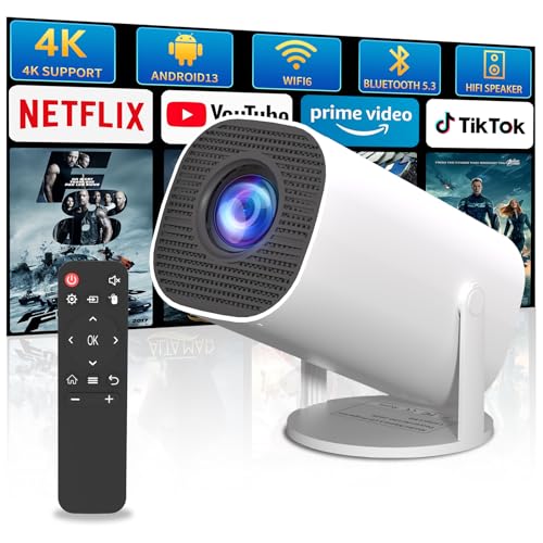 Sucetiho Mini Projector with WiFi and Bluetooth, Portable Outdoor Movie Projector Supports 4K/8K with Android System, Smart Proyector for Home Theater, Business Presentation, Gmaing