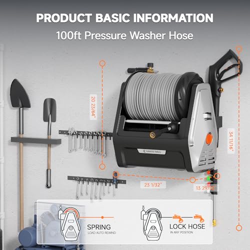 Giraffe Tools Wall Mounted Pressure Washer with 100ft Detachable Hose, Max 2900 PSI 2.2 GPM Electric Power Washer with 1800W Motor, Automatic Rewind, Any Length Locky thumbnail 3