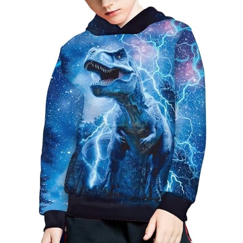 Image of WELLFLYHOM Boys Hooded Sweatshirts Hoodie Pullover Cool Graphic Crewneck Blouses Size 6-16