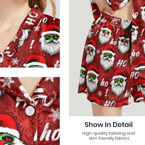 Image of Funny Satin Pajamas Set for Women Button Down Sleepwear Print Pjs Set 2 Piece Short Sleeve Loungewear Gift for Women