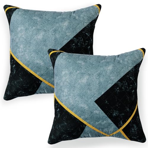 Image of HOKIPO 'Elira Series' Printed Quilted Cushion Cover for Sofa 22x22 Inches, Set of 2, Multicolor Abstract Geometry (AR-6232-C10*2)