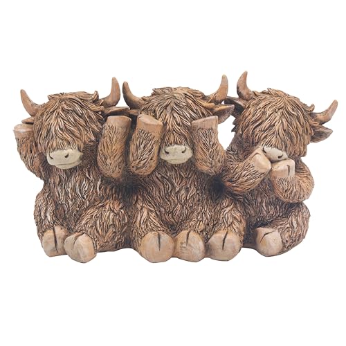 Lesser & Pavey Highland Cow Trio by Happy Highland Cow | Lot de 3 Figurines ludiques de Vache des Highlands | Décoration Insolite en résine de Vache...
