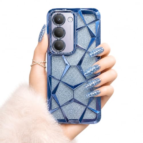Image of VONZEE Gradient Glitter Case for Redmi 15, Luxury Electroplated 3D Cube, Diamond Bling Shiny Soft TPU Clear Shockproof Women Girls Protective Phone Cover (Sierra)
