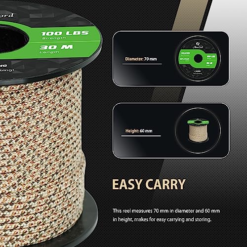 Abma Cord Paracord 100 lbs 2mm 100% Nylon 30M - Sand Camo, Military-sand Camo, 30 Meters - Image 2