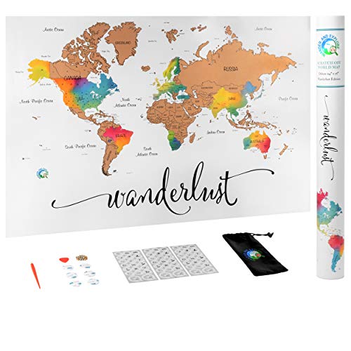 Scratch Off Map of The World | Deluxe Watercolor Wanderlust Edition | XL Size 36