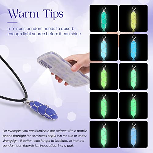 TXIN Glow in the Dark Crystal Pendant Necklace - Silver Wire Wrapped Luminous Hexagonal Stone With Black Cord - 10 Colors Fluorescent Natural Quartz4