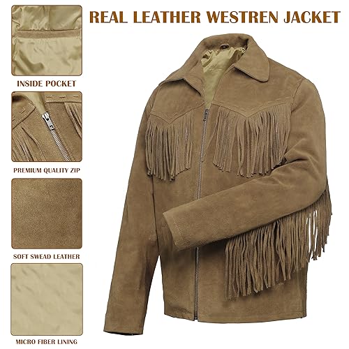 Image of Cowboy Western Jacket Classic Design with Fringe Accents Suede Fringe Leather Jacket Native American Jacket Men