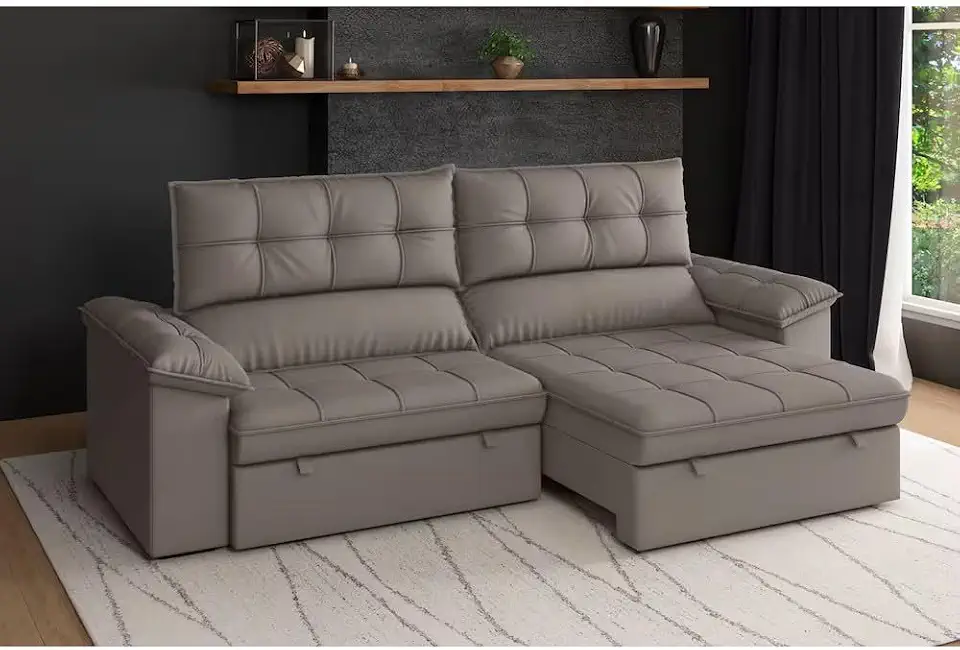 Sofá 5 Lugares Capri Slim Retrátil Reclinável Suede Cacau, 250x107x109 cm