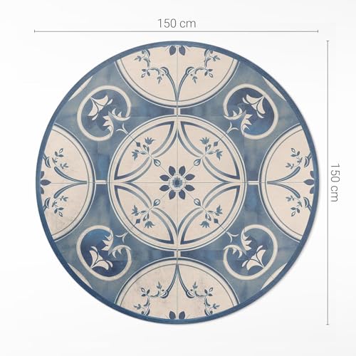 Tapis de sol vinyle rond 150cm résistant à la rayure cuisine salon - 4