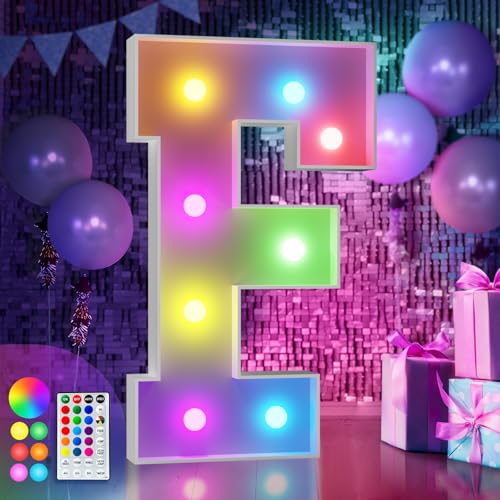 Image of Imprsv Colorful 3FT Marquee Letters F, 18 Colors Large Light up Letters | RGB with Remote, Birthday Party Decorations Anniversary Wedding Decorations Assembly Required 22 Pcs Accessory Set
