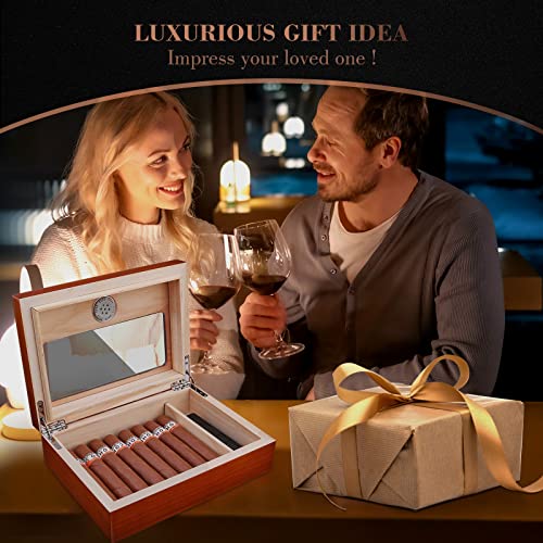 Yuichh Cigar Humidors Humidor Cigar Box, Cigar Humidor Glass Top Humidor With Hygrometer Humidifier And Divider, Cigar Box Humidifier Holds 25-30 Cigars Cedar Wood Desktop Humidor Cigar Accessories #TOP6