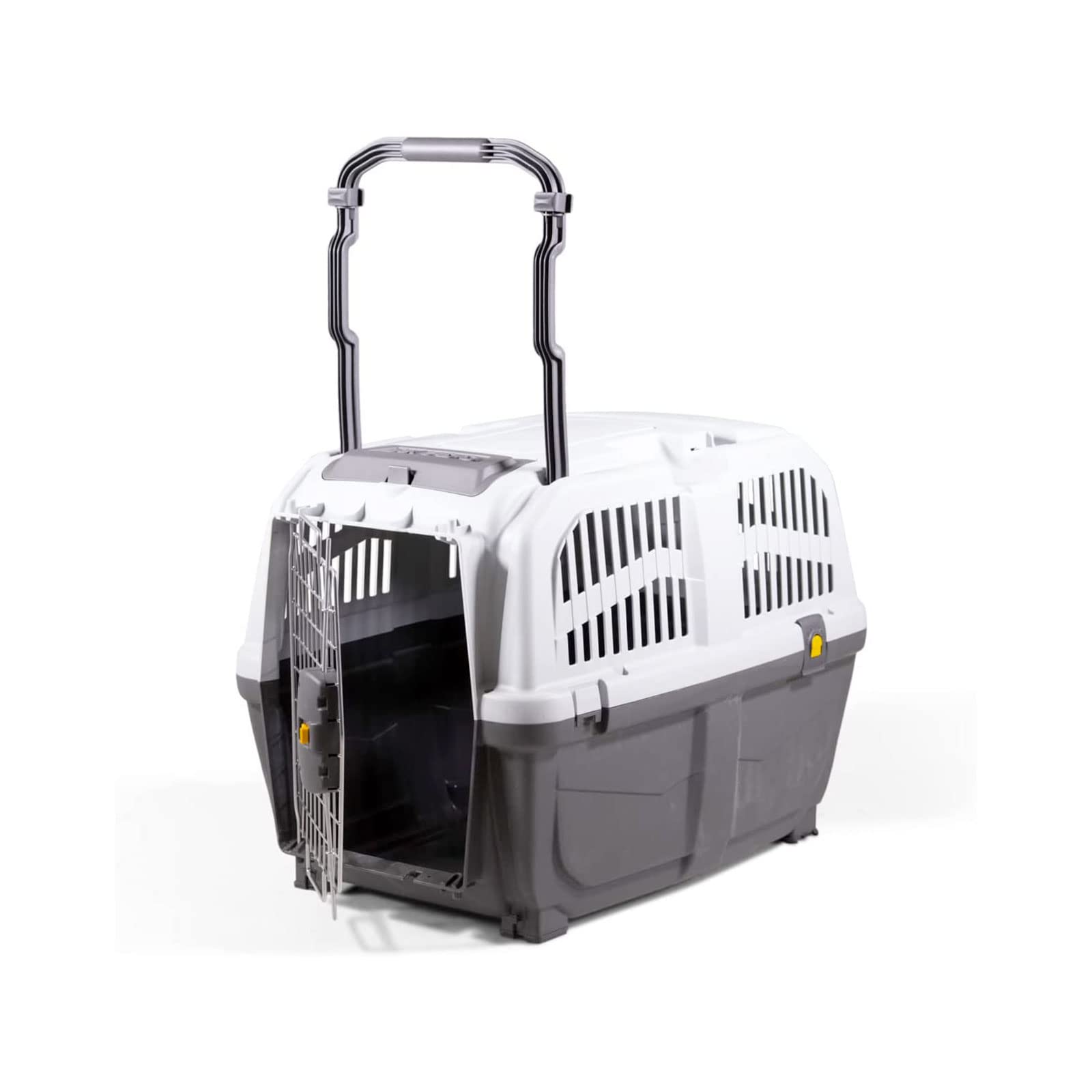Mondo Viro - Transportín para perros y gatos de polipropileno con puerta de metal con cierre de seguridad de doble mando: cumple con las normas para el transporte aéreo en dos tamaños (grande 68 x 48