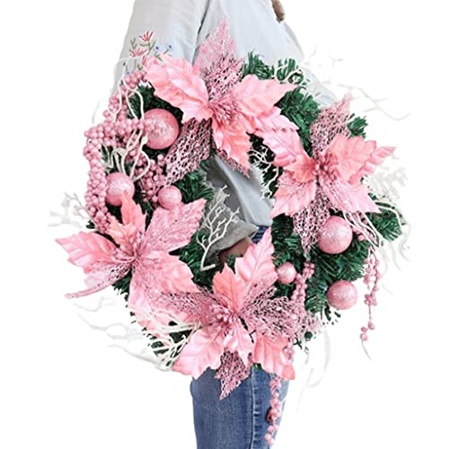 Couronne d'automne rose artificielle floquée YZCIS pour décoration de porte d'entrée