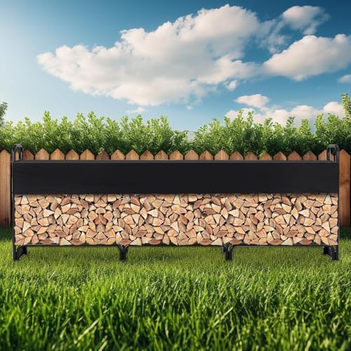 GOCAPTAIN 12FT Firewood Rack with Cover,Outdoor/Indoor Firewood Storage Holder with Anti-Rust Coating & Waterproof Cover