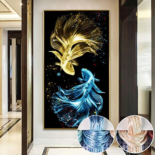 Joyautum 50X90Cm Needlework,100% Printed Cross Stitch,Sets For Embroidery Kit Full Cross-Stitching Cotton&Silk Floss Blue Fish (11Ct Silk Threads,50X90Cm) #TOP11