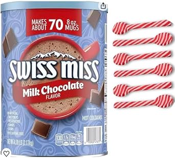Swiss Miss Milk Chocolate Hot Cocoa Mix Canister, 76.5 oz, come with 6 peppermints candy cane spoons