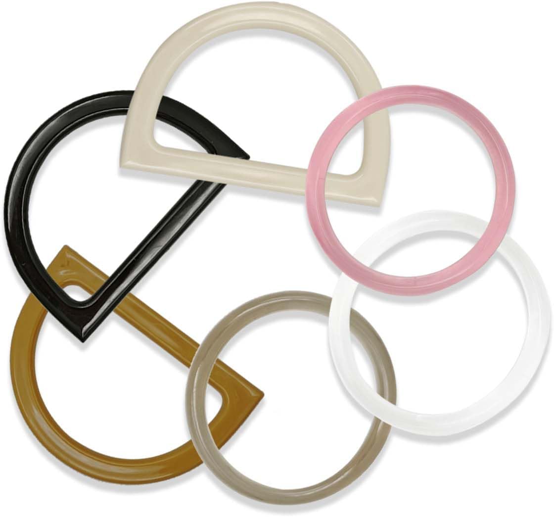 12 Pcs Handbag Handles(6 Pcs O-Ring Circles&6 Pcs D-Ring Semi-Circle)- Faux Wood Grain Purse Handles for Tote Bag & Crochet DIY Purse Making(6 Colors) - Image 3