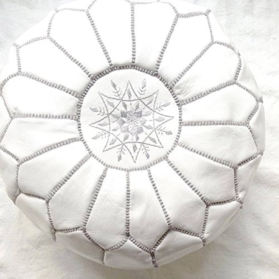 Amazon｜モロッコ 本革プフ ホワイトxシルバー｜オットマン