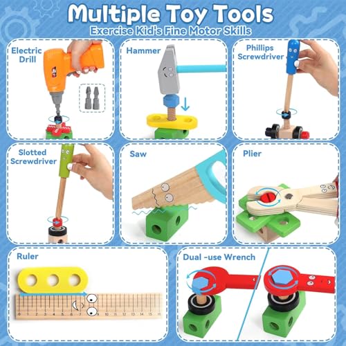 Image of SAMVARDHAN 44Pcs Wooden Tool Kit Set for Kids with Electric Drill & Carry Case - Montessori Construction Toy Kit with Tools, Nuts & Bolts, Educational Building Set for Boys & Girls (3+ Years)