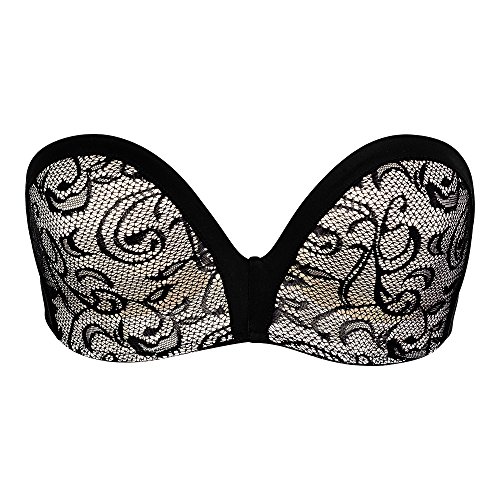 Dotvol Women Strapless Push Up Bra Custom Lift Invisible Hand Shape Anti-Slip Wirefree Bra(36A, Black) #TOP2