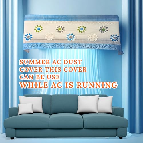 Image of Cotton Net Split AC Cover Indoor Unit for 2 Ton Capacity AC, Premium Work Indoor AC Dust Protection Cover Designer Summer Ac Cover for 2 Ton Ac (38 X 15.35 X 7.8 inch, Blue)