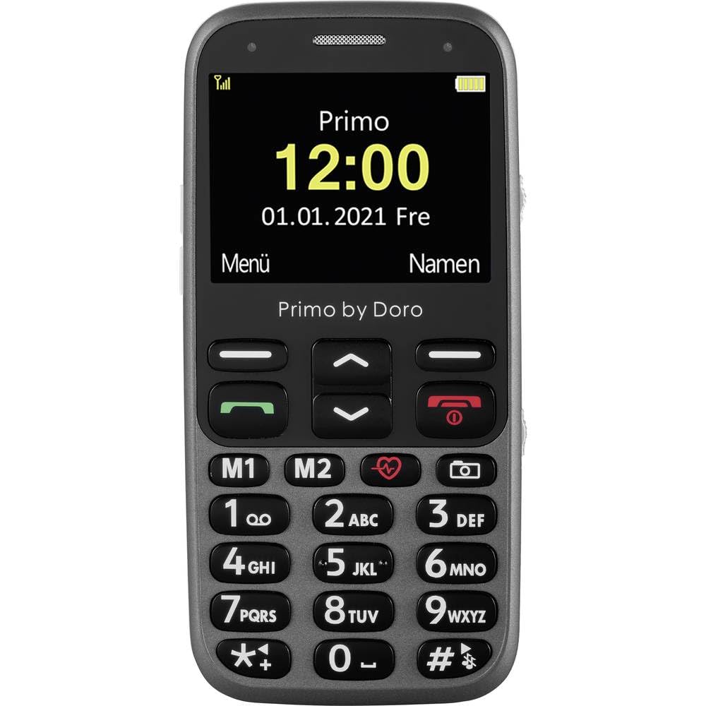 Doro Primo 368 by gsm 360084 - Teléfono móvil gsm con Pantalla a Color, Sensor de caída, Linterna, Radio FM, Calendario, Incluye estación de Carga de Mesa, Grafito