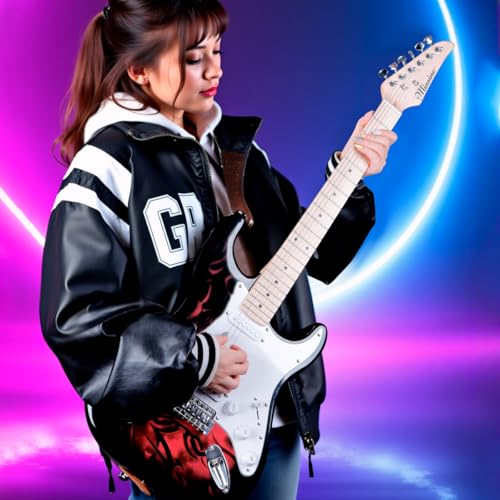 Image of Electric Guitar Beginner Kits, 6 Strings 39 Inch Solid Body Guitarra Electricar Set for Adults With Gig Bag, Strap, Tremolo Arm, Cable & Picks MS100 (Flame Red)