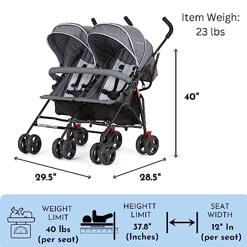 Dream On Me Volgo Twin Umbrella Stroller In Gray, Lightweight Double Stroller For Infant & Toddler, Compact Easy Fold, Large Storage Basket, Large And Adjustable Canopy #TOP2