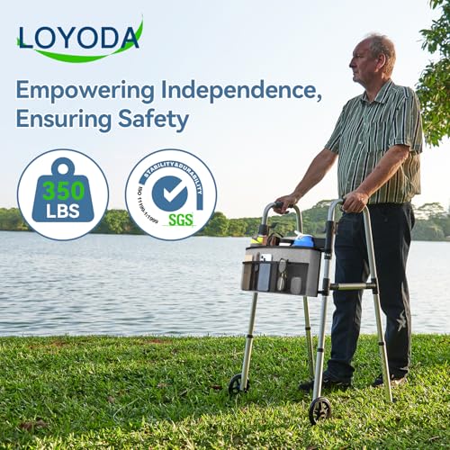 Loyoda FSA/HSA Eligible Folding Walker with Large Basket and 2 Glide Skis, 5" Wheels Lightweight Walkers for Seniors and Adults, Supports Up to 350 Pounds, Adjustable Height, Compact Standard Walker - Thumbnail 2