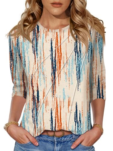 Kistore Womens Tops 3/4 Sleeve Round Neck Casual Top Multicolour Print XL