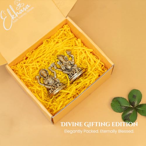 Image of Ekhasa 100% Pure Brass Lakshmi Ganesh Idol with Gift Box | Pital Murti for Pooja Room Decor Office Desk | Religious Housewarming Grah Pravesh Diwali Wedding Gift for Couple
