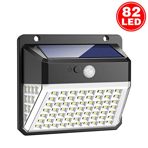 Lampe Solaire Extérieur, Trswyop 82 LED Lumière Solaire Détecteur de Mouvement éclairage Solaire étanche Lampe Sécurité 3 Modes Intelligent Sans Fil Spot solaire Angle 270° Lampe Mural Jardin 1 Pack
