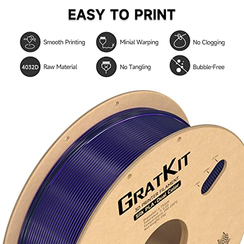 Image of Gratkit Silk Dual Color PLA Filament, Coextrusion PLA Filament 1.75mm, + /-0.03mm, 1KG /Roll, Silk PLA Black & Purple